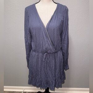 Peach Love California Blue Animal Print Ruffle Wrap Dress Size Large